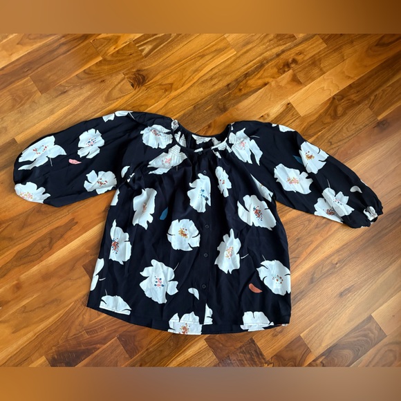 Tucker Classic Silk Blouse - Shadow Flowers - Women's Top, ECU - Picture 9 of 14